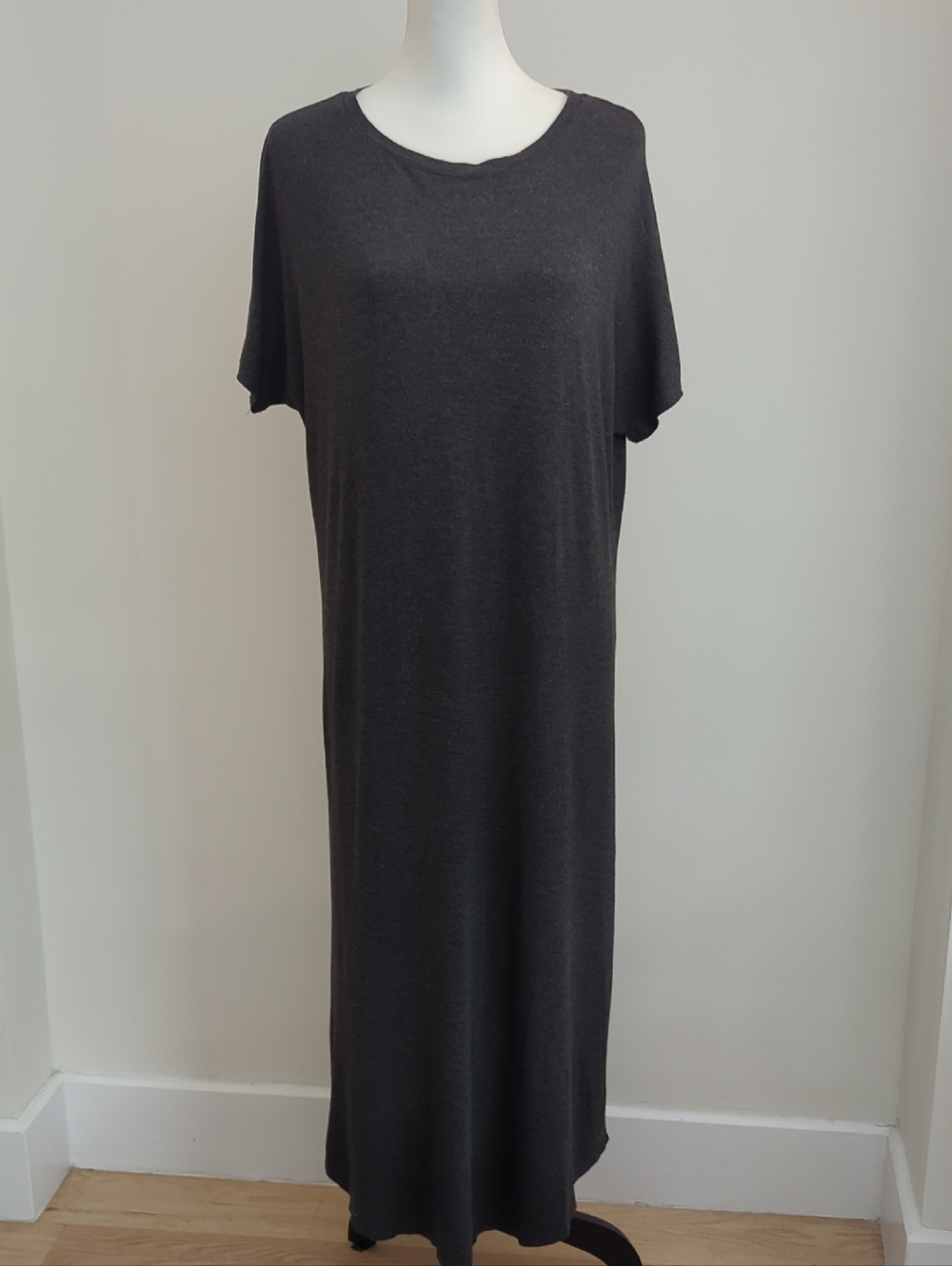 Iconic Luxe Charcoal Gray Jersey Knit T-Shirt Maxi Dress XL